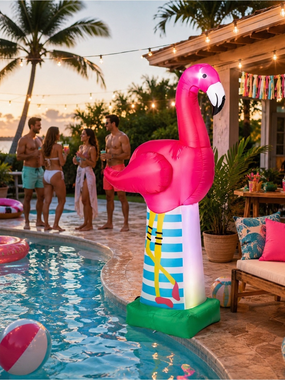 SUN SQUAD 6' Inflatable LED LIGHT UP Pink Flamingo Party Decoration